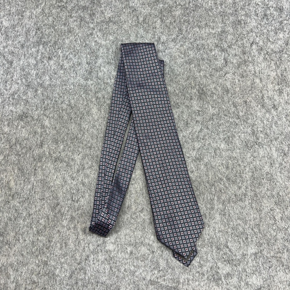 Canali Tie Mens One Size Gray Silk Geometric Square Pattern Made In Italy Formal